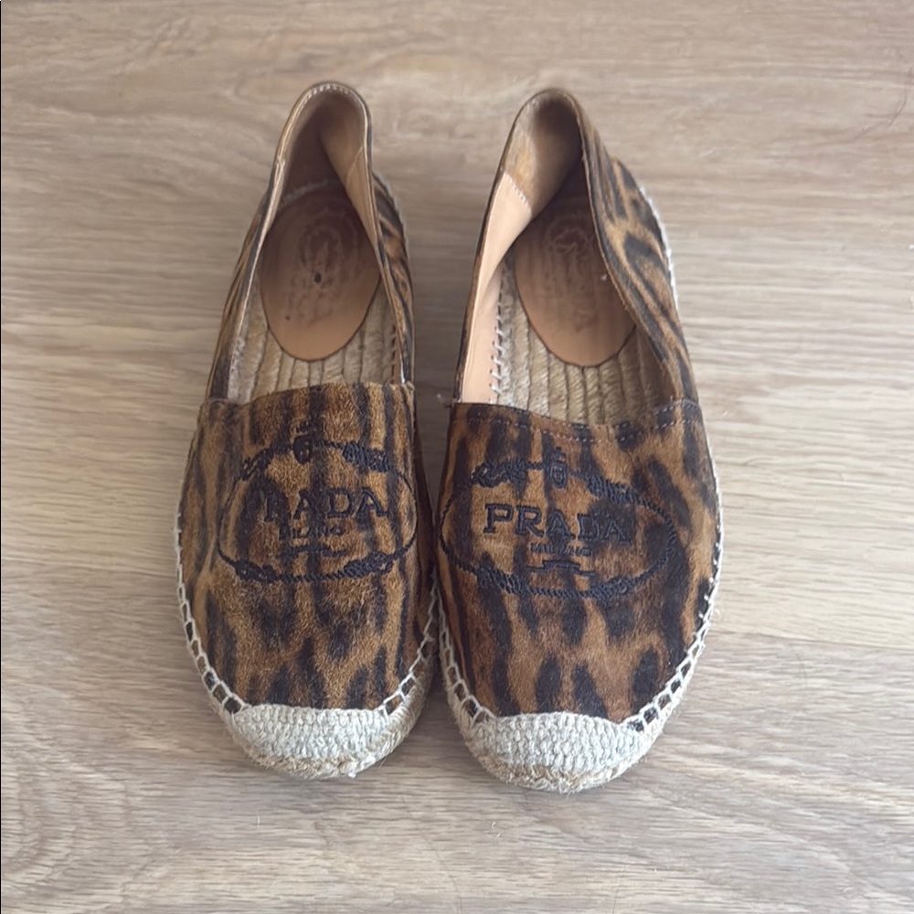 Prada Brown and Black Espadrilles with Leopard Print size 37